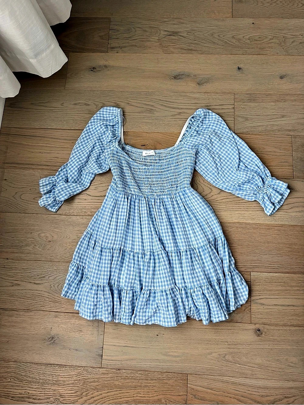 Mable Blue Gingham Ruffle Tie-Front Mini Dress Size Small